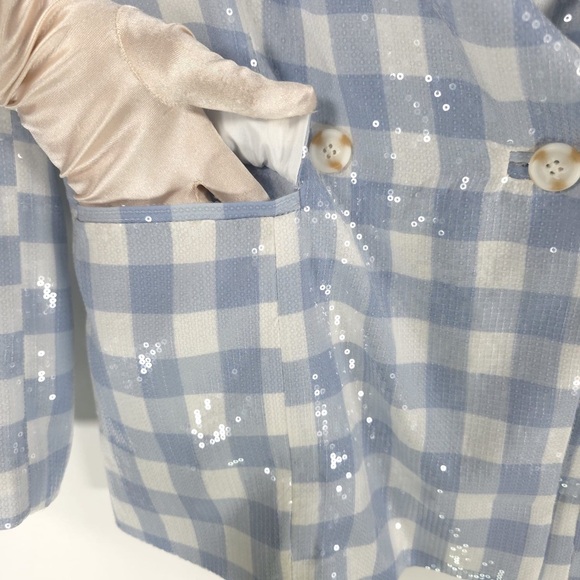 NWOT ASOS DESIGN SET SEQUIN DOULBE BREASTED Suit Blazer Blue Plaid Shorts Size 2 - Picture 9 of 16